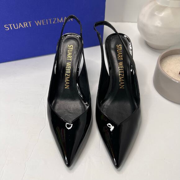Stuart Weitzman Eva 75 Slingback Patent Leather Pumps Black SG902 Women 8.5B NWB - Picture 5 of 12